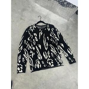 Inc Animal Print Cashmere Sweater, Men’s M, Cashmere, Black White Pattern